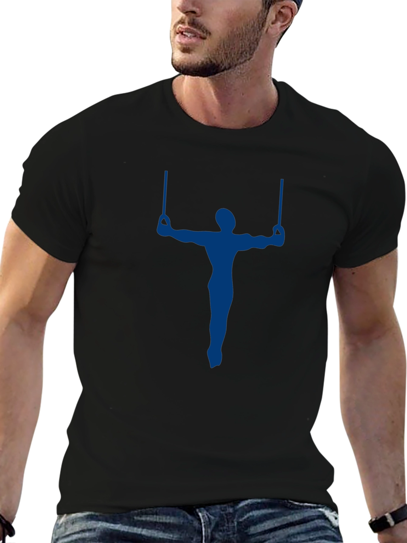 Mens Black T-Shirt with Gymnast Graphic