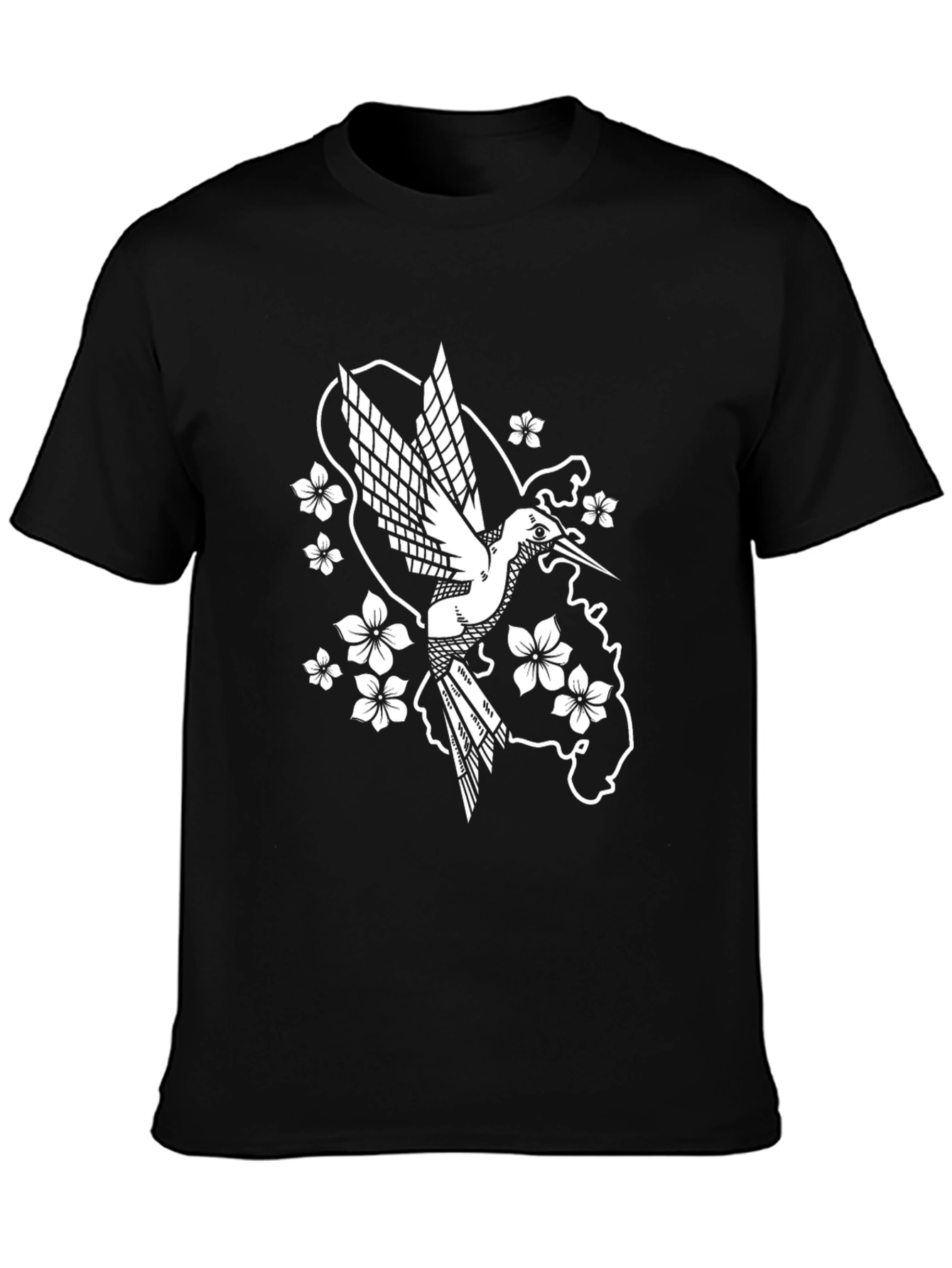 Hummingbird Floral Graphic Tee - Black