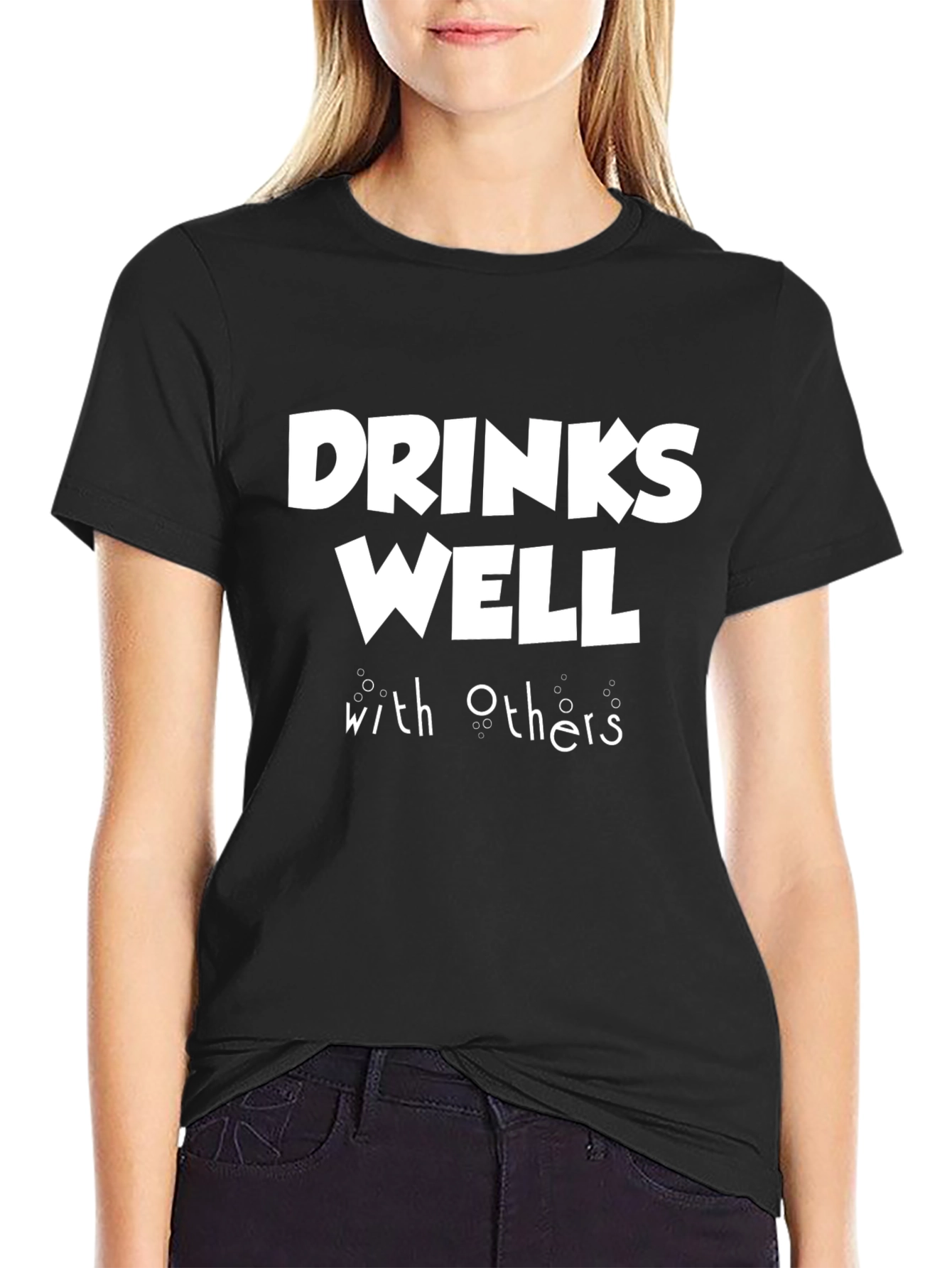 Drinks Well With Others Funny Black T-Shirt