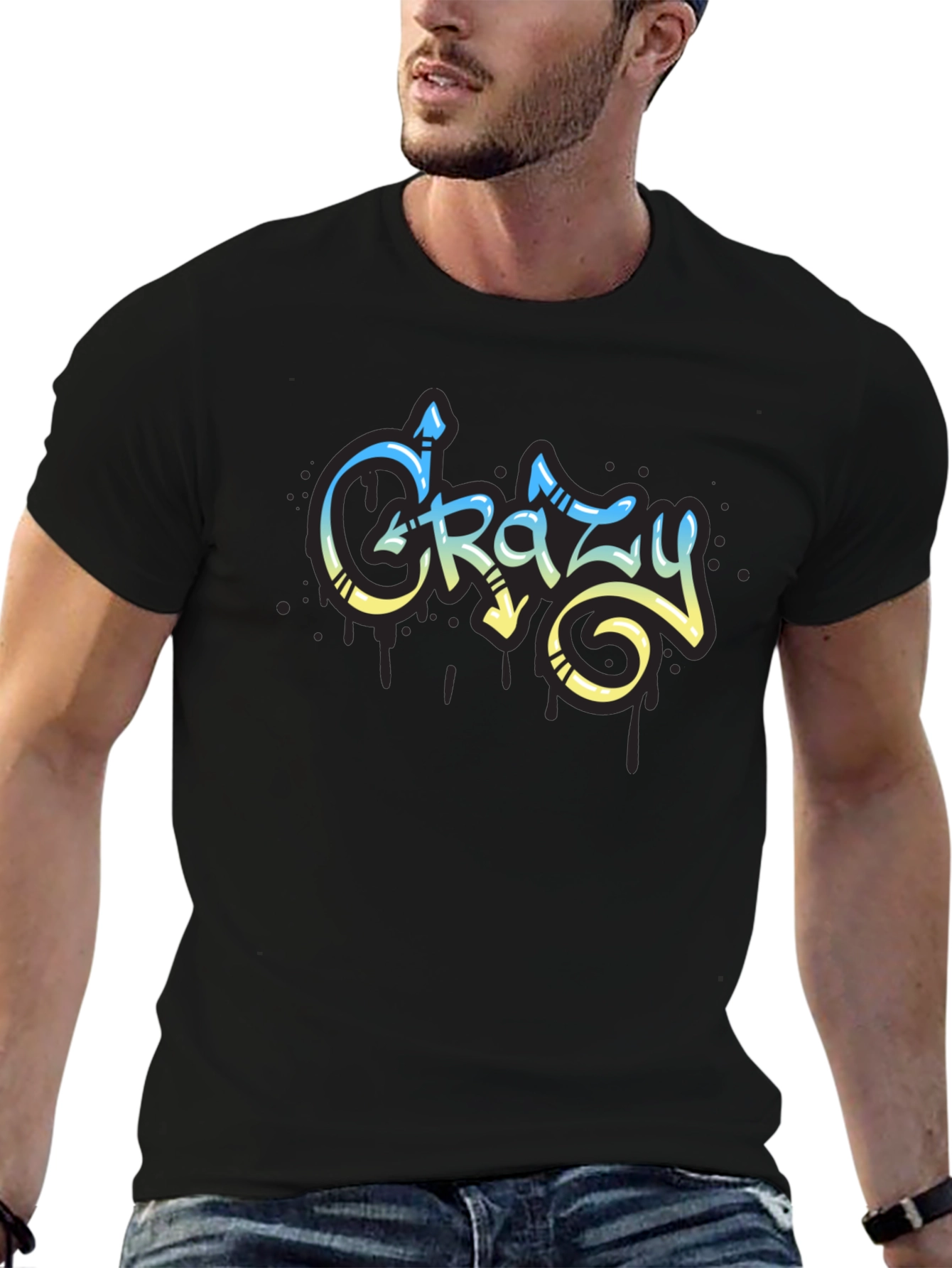 Crazy Graffiti Style Black T-Shirt