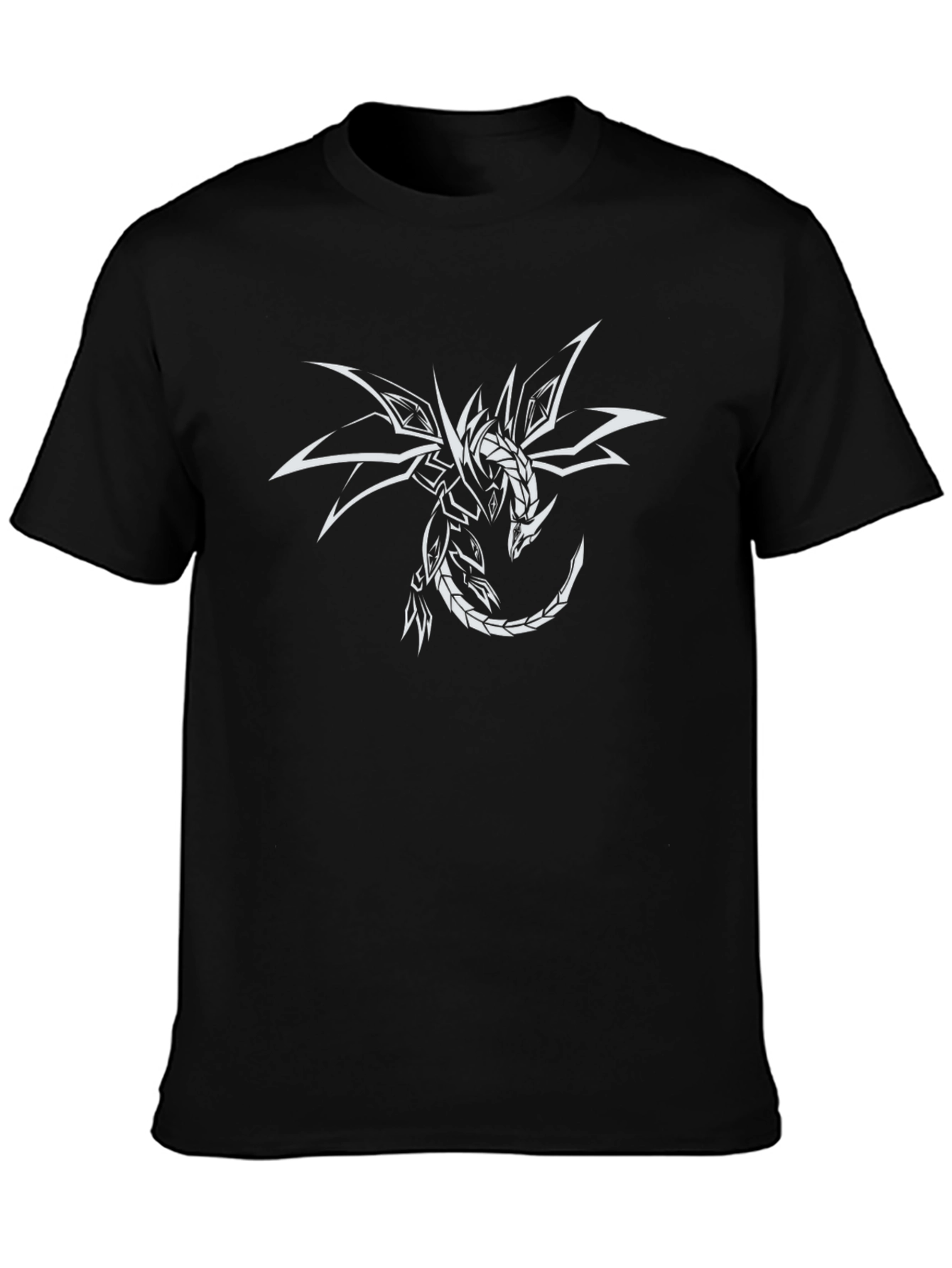 Black T-Shirt with White Dragon Graphic Tee