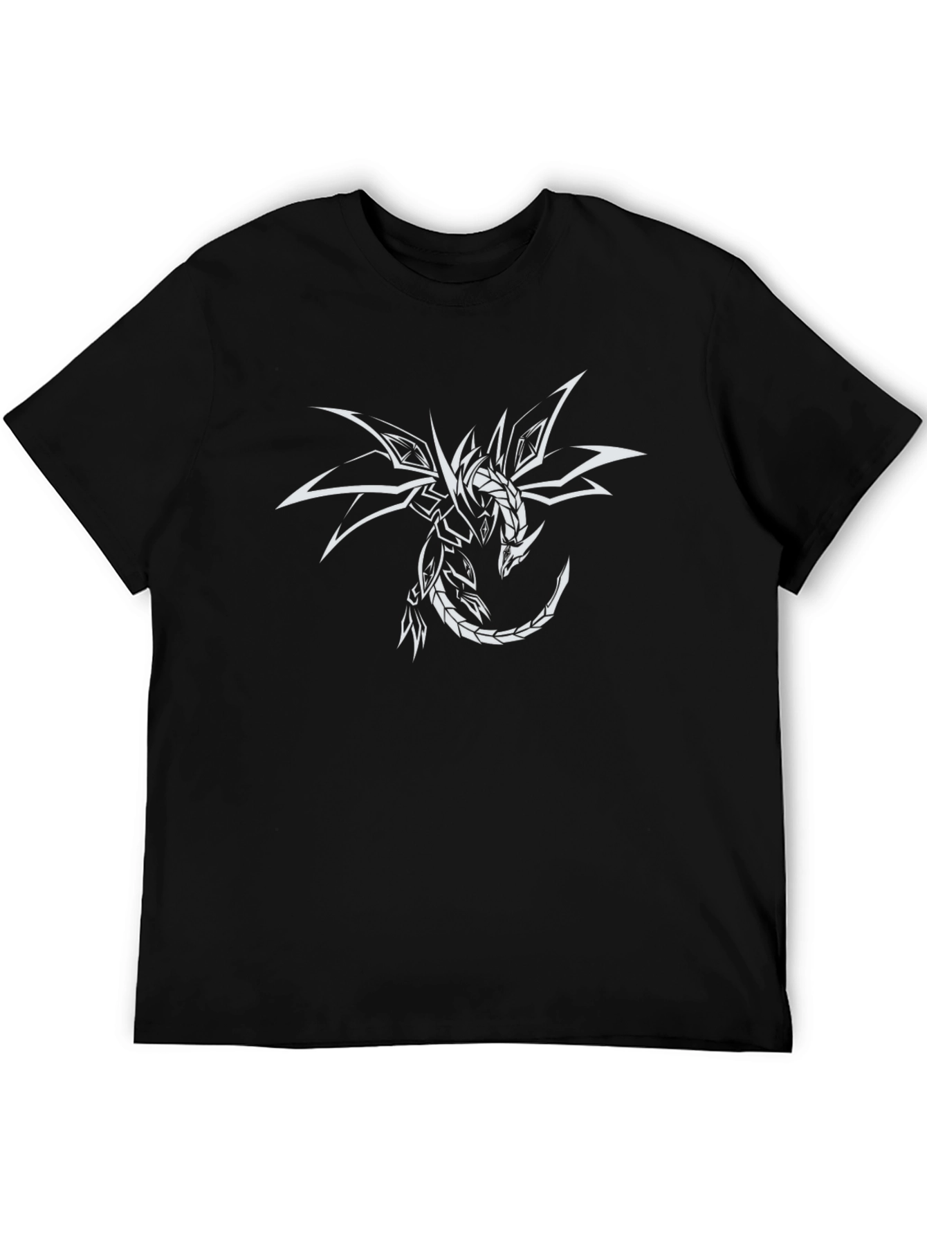 Black T-Shirt with White Dragon Graphic Tee