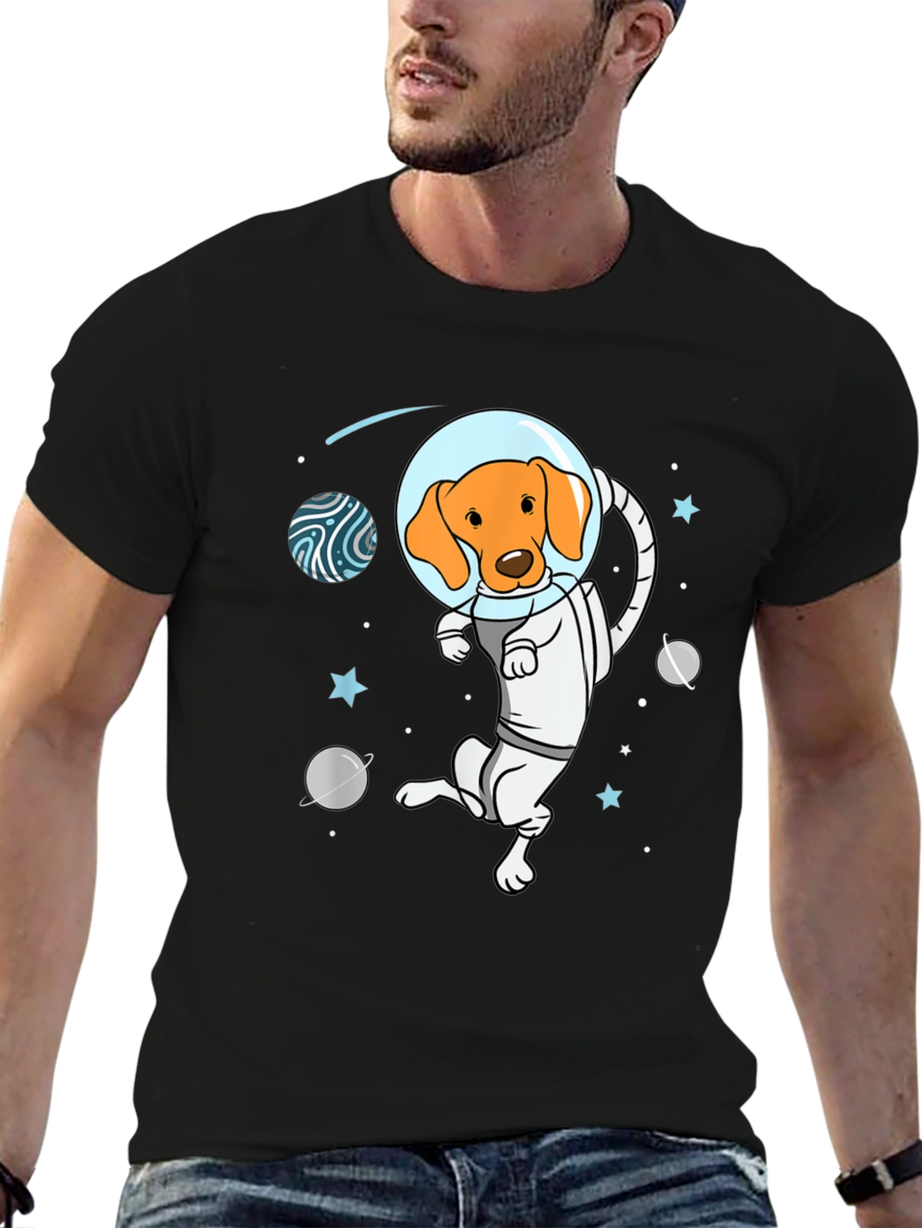Astronaut Dog Graphic Tee - Space Adventure