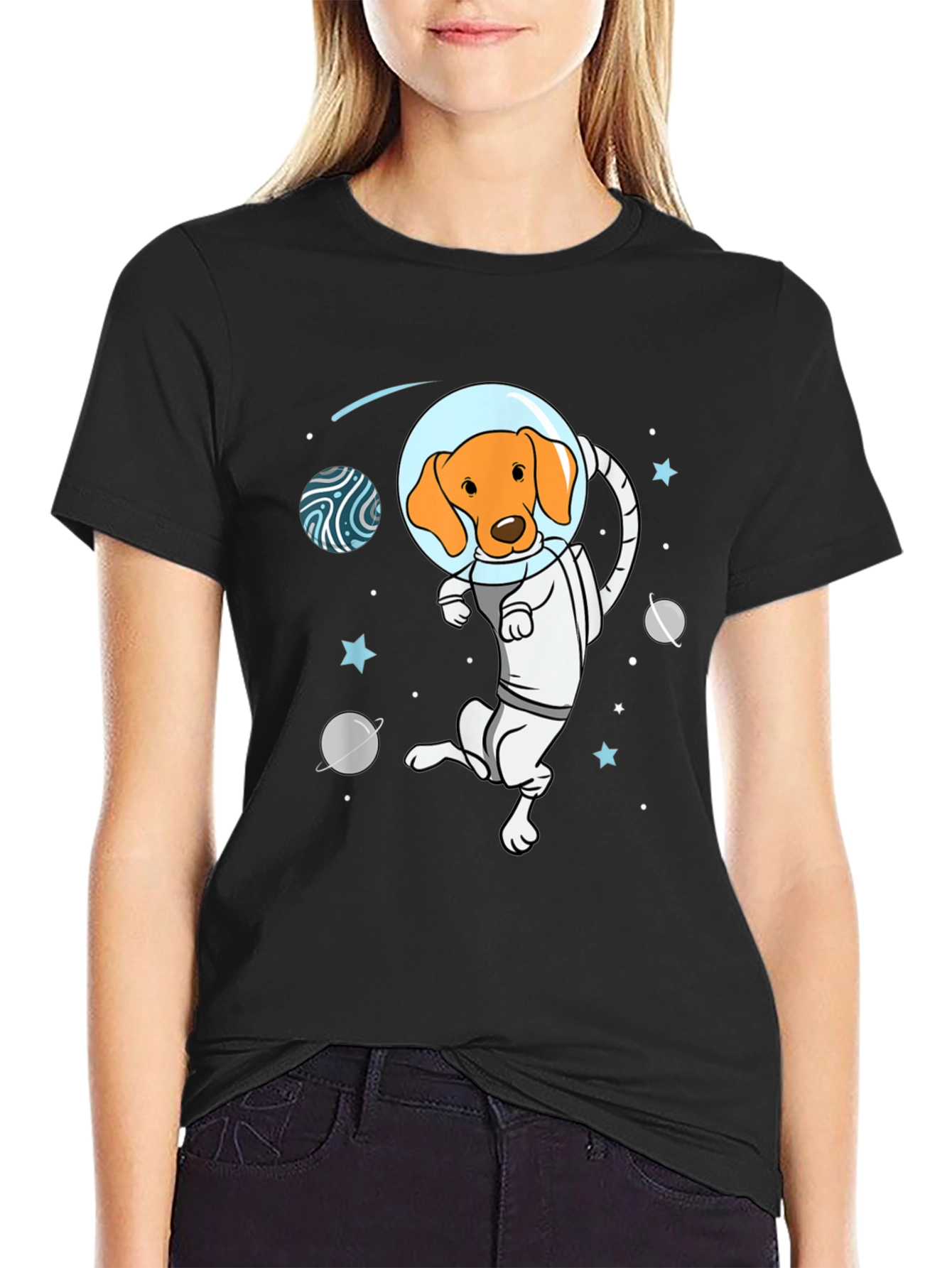 Astronaut Dog Graphic Tee - Space Adventure