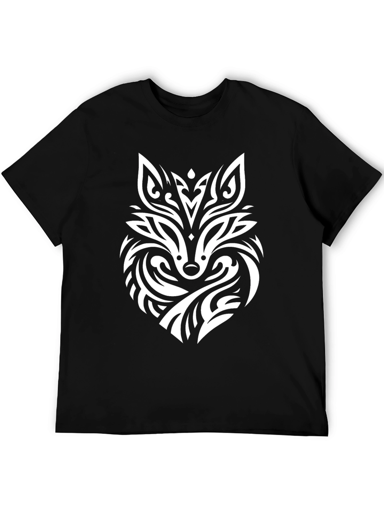 Tribal Fox Graphic Print T-Shirt - Black