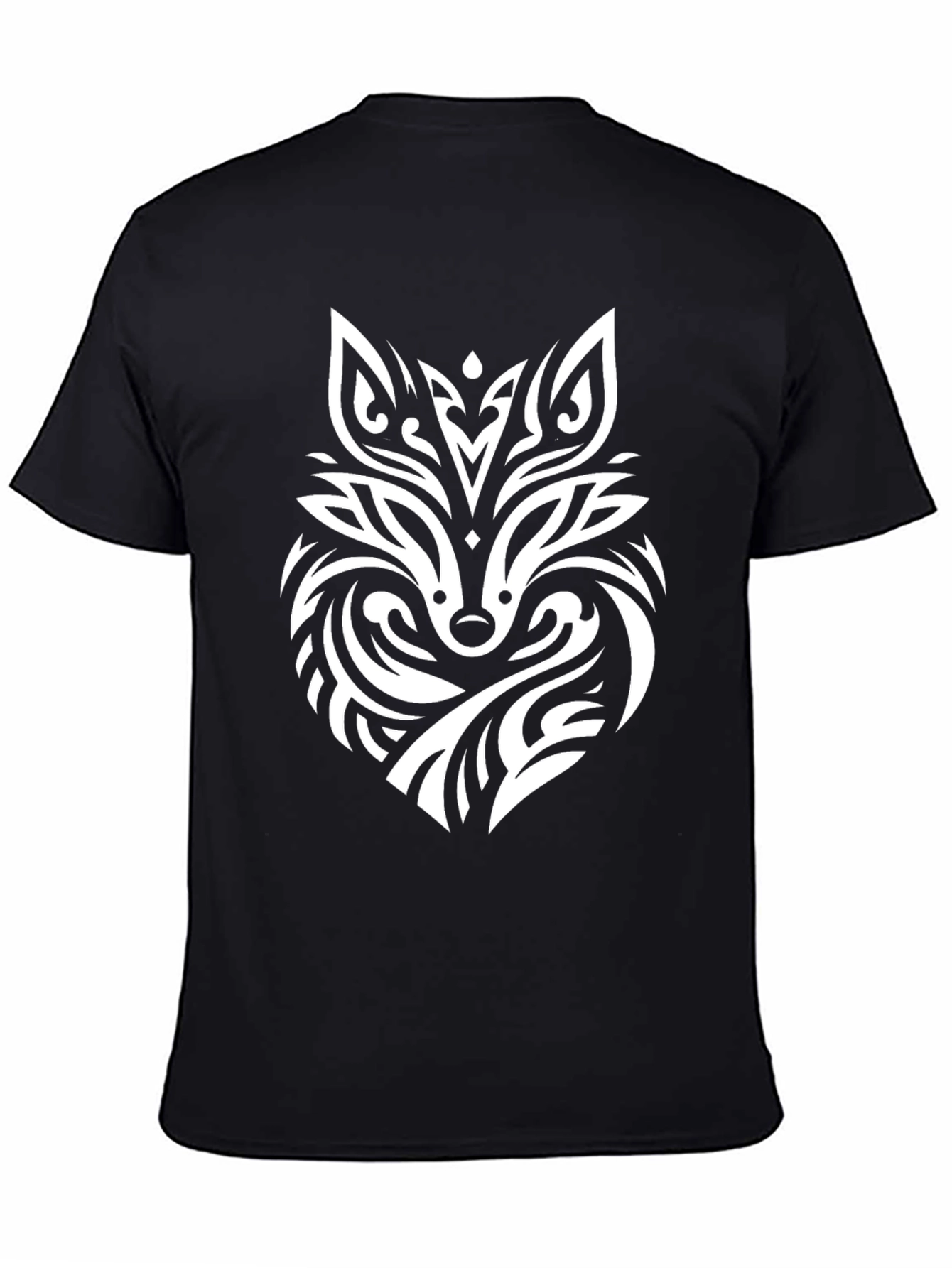 Tribal Fox Graphic Print T-Shirt - Black