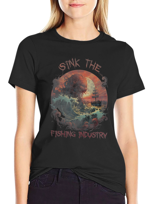 Sink the Fishing Industry T-Shirt - Cthulhu Graphic Tee