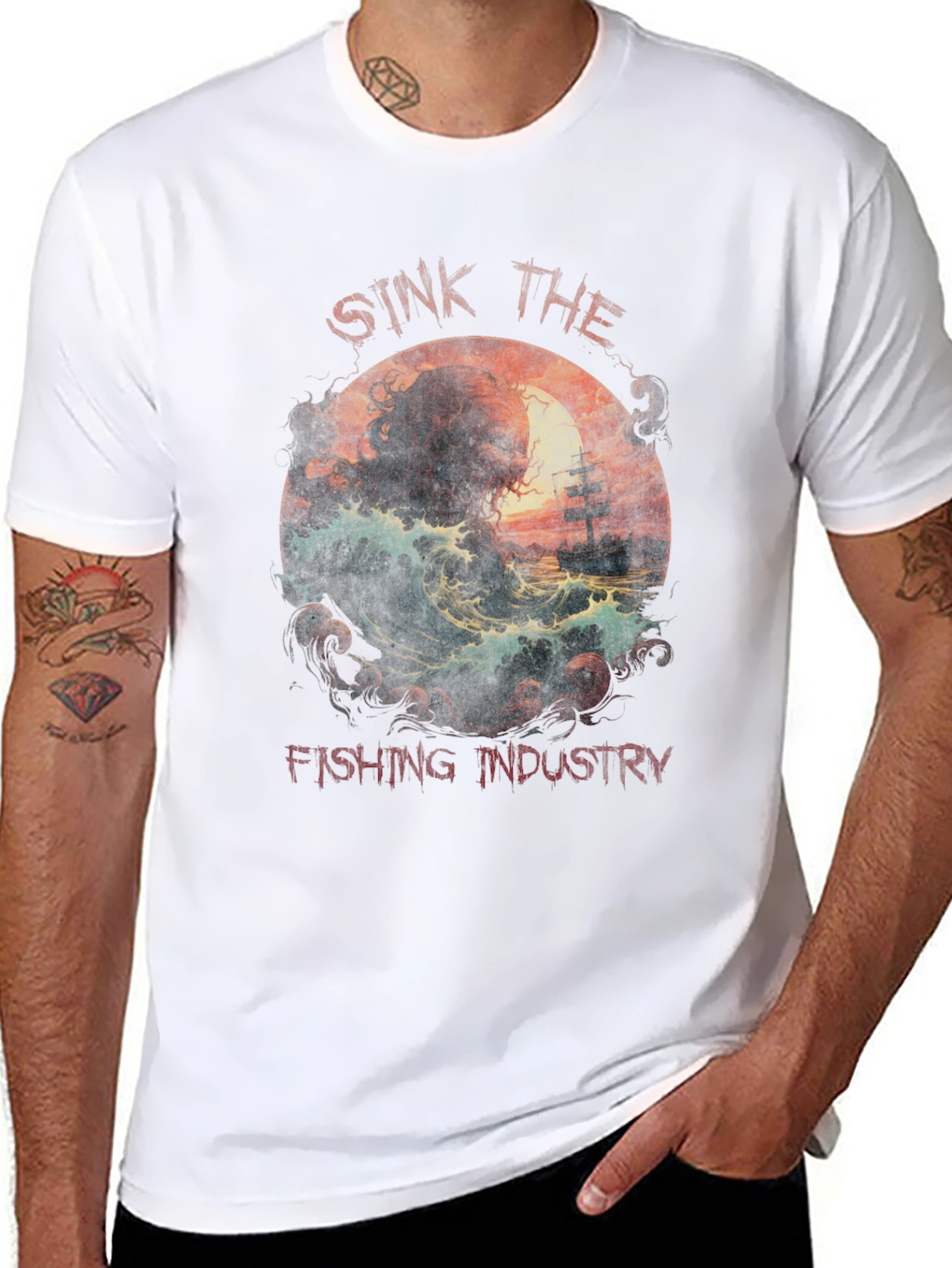 Sink the Fishing Industry T-Shirt - Cthulhu Graphic Tee