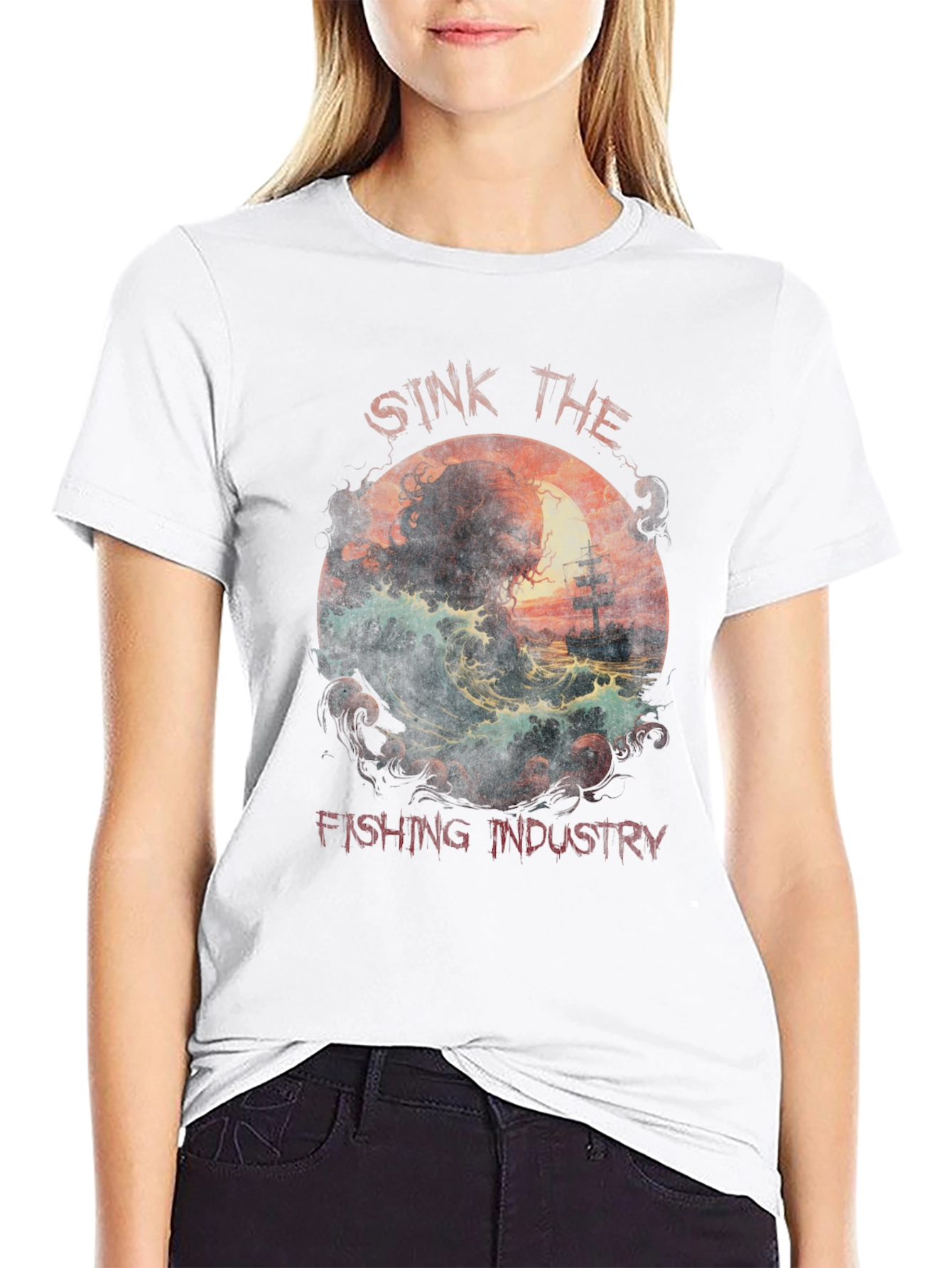 Sink the Fishing Industry T-Shirt - Cthulhu Graphic Tee
