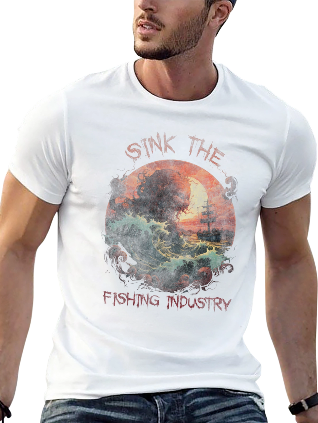 Sink the Fishing Industry T-Shirt - Cthulhu Graphic Tee