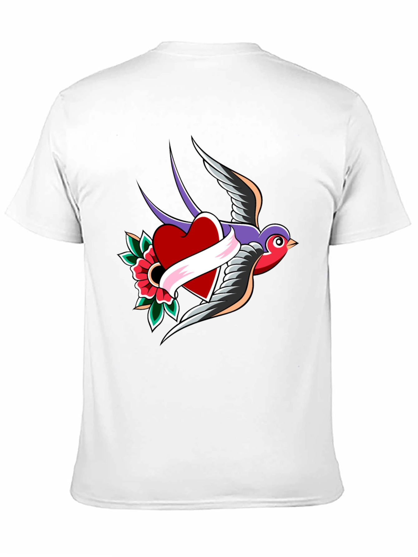Swallow Heart Tattoo Style Mens Black T-Shirt