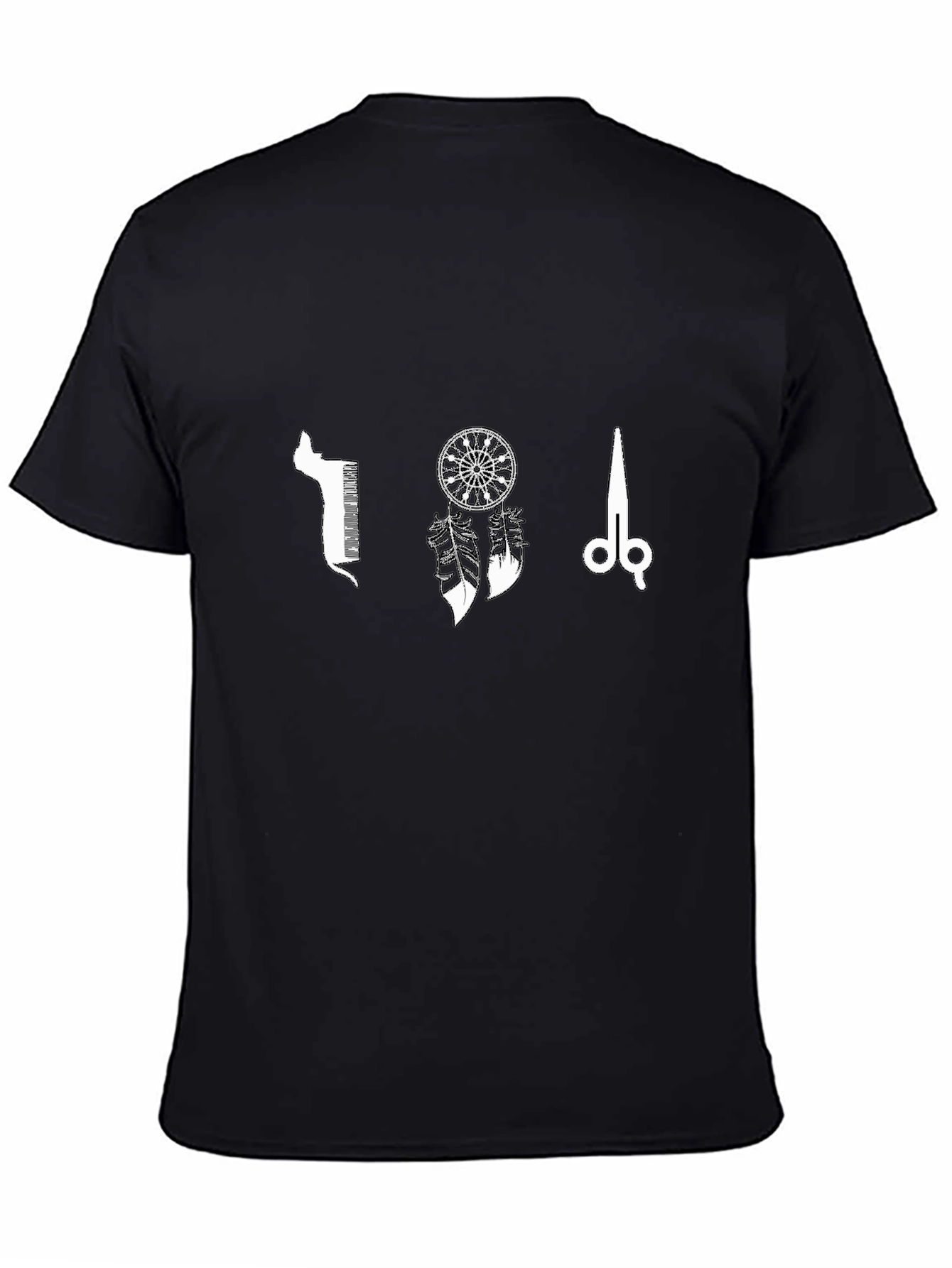 Black Graphic T-Shirt: Barber Dreamcatcher Scissor Design