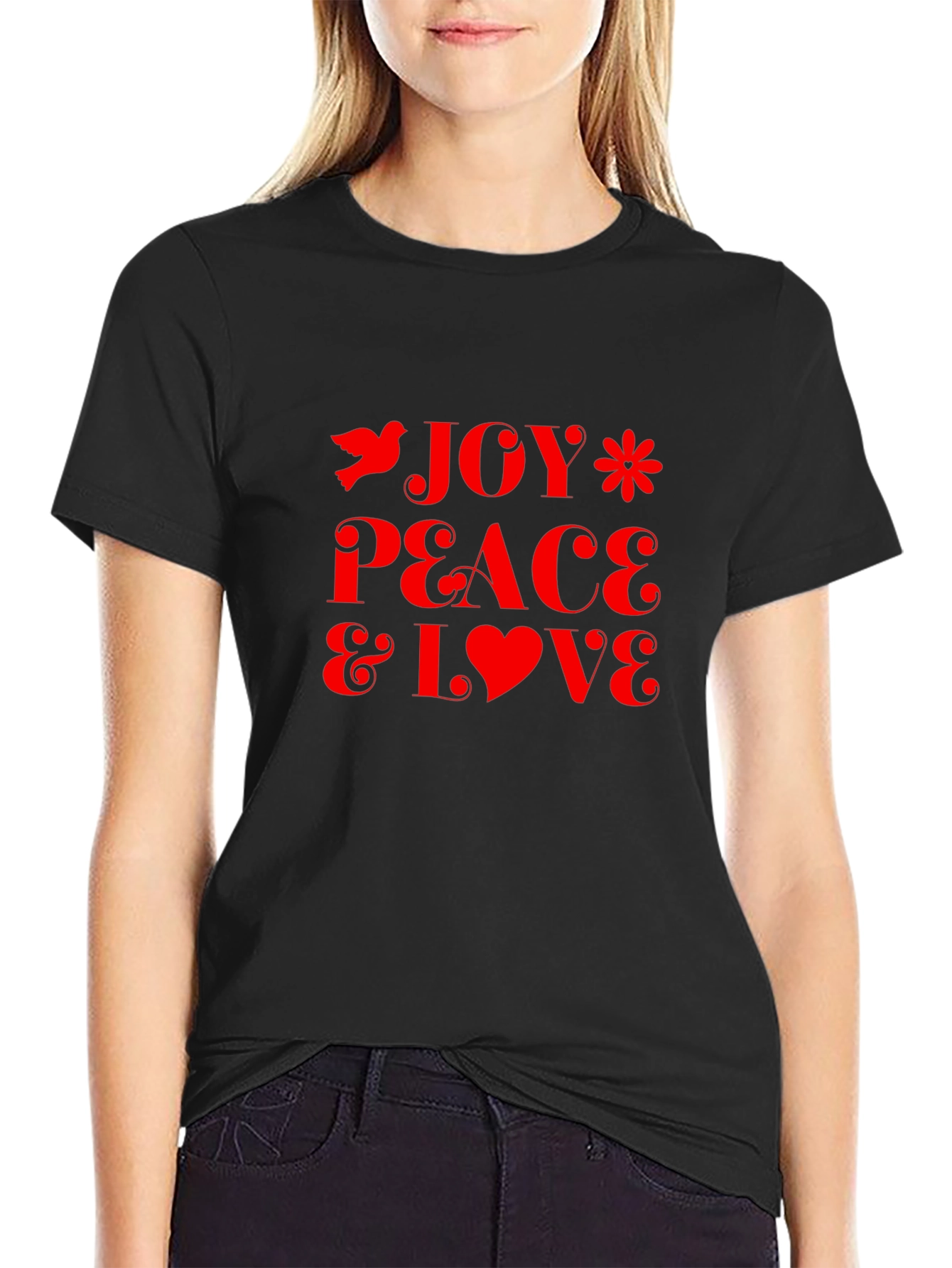Joy Peace Love Graphic Tee - Stylish Black T-Shirt