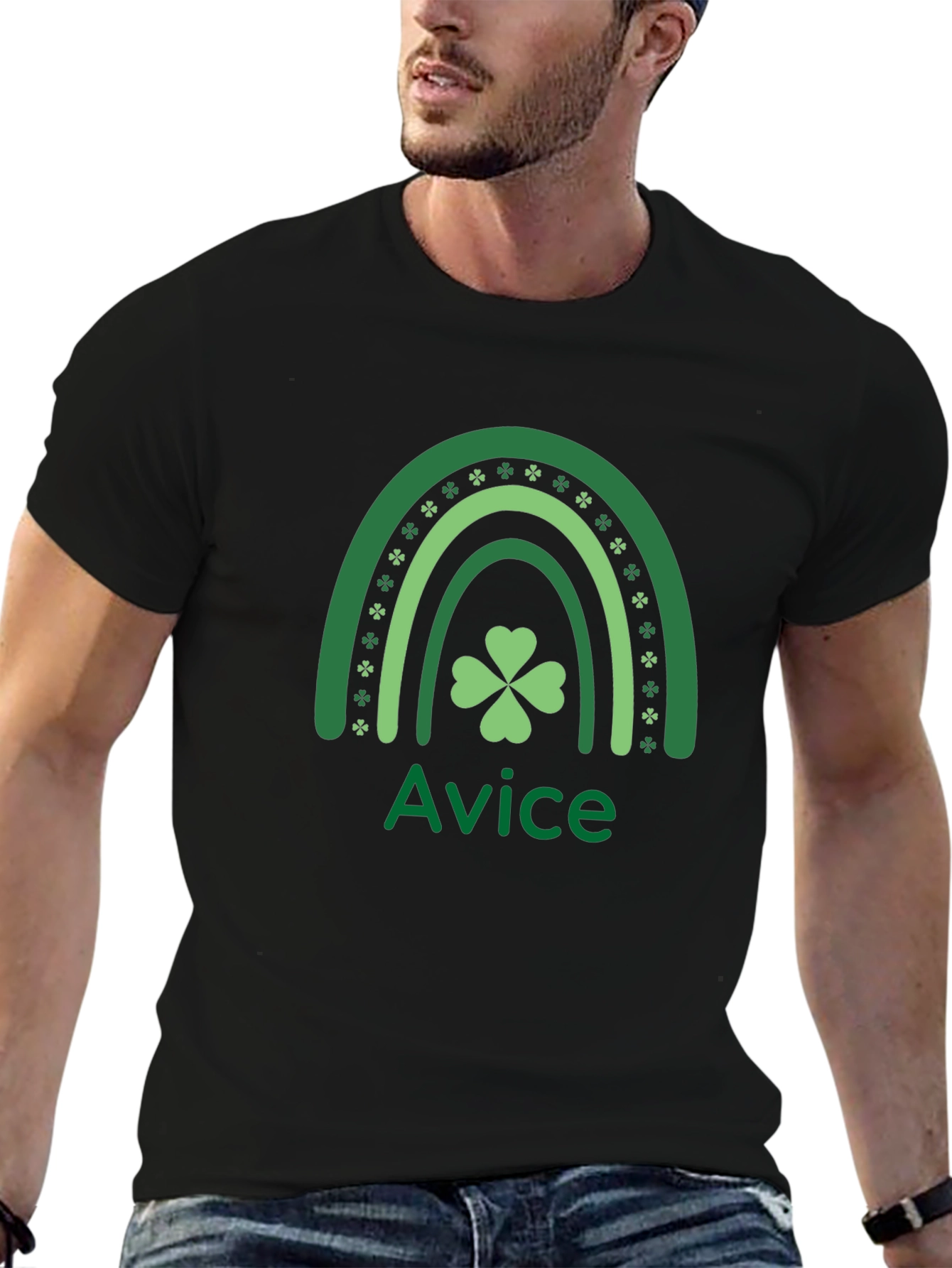 St. Patricks Day Rainbow Shamrock Custom Name T-Shirt