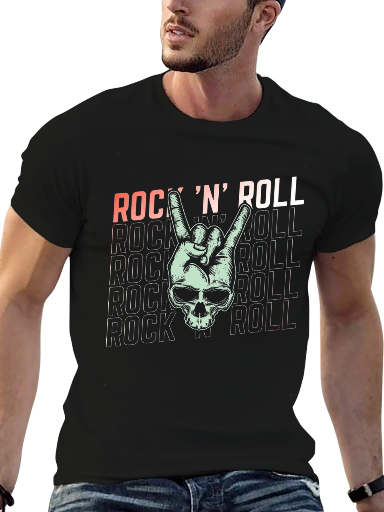 Rock N Roll Skull Graphic T-Shirt