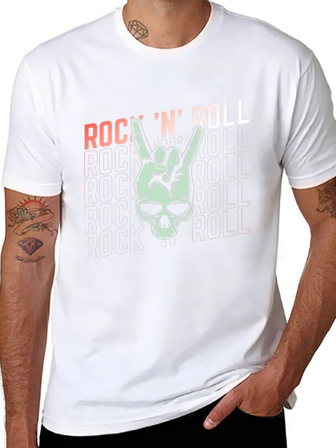 Rock N Roll Skull Graphic T-Shirt