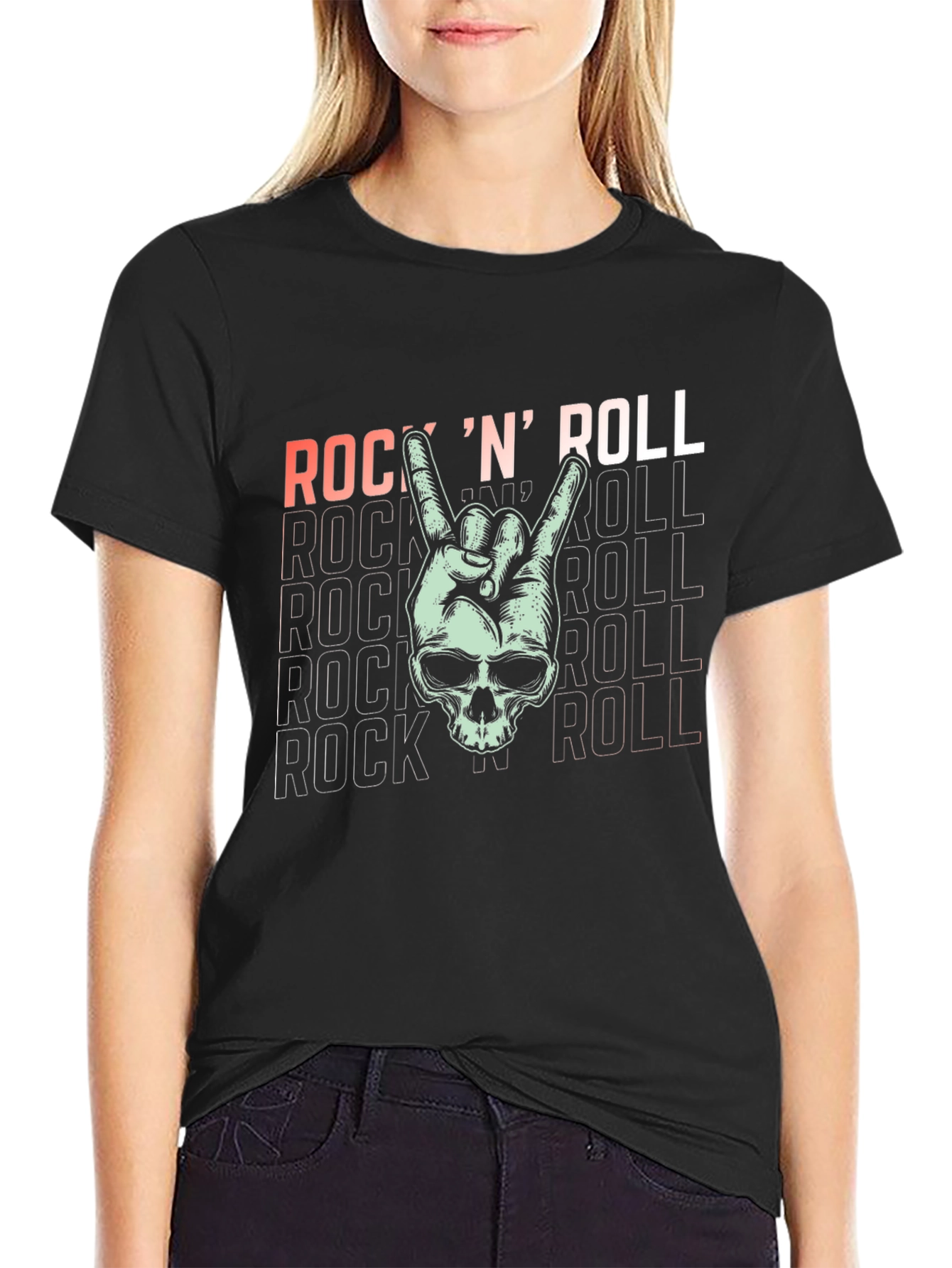 Rock N Roll Skull Graphic T-Shirt