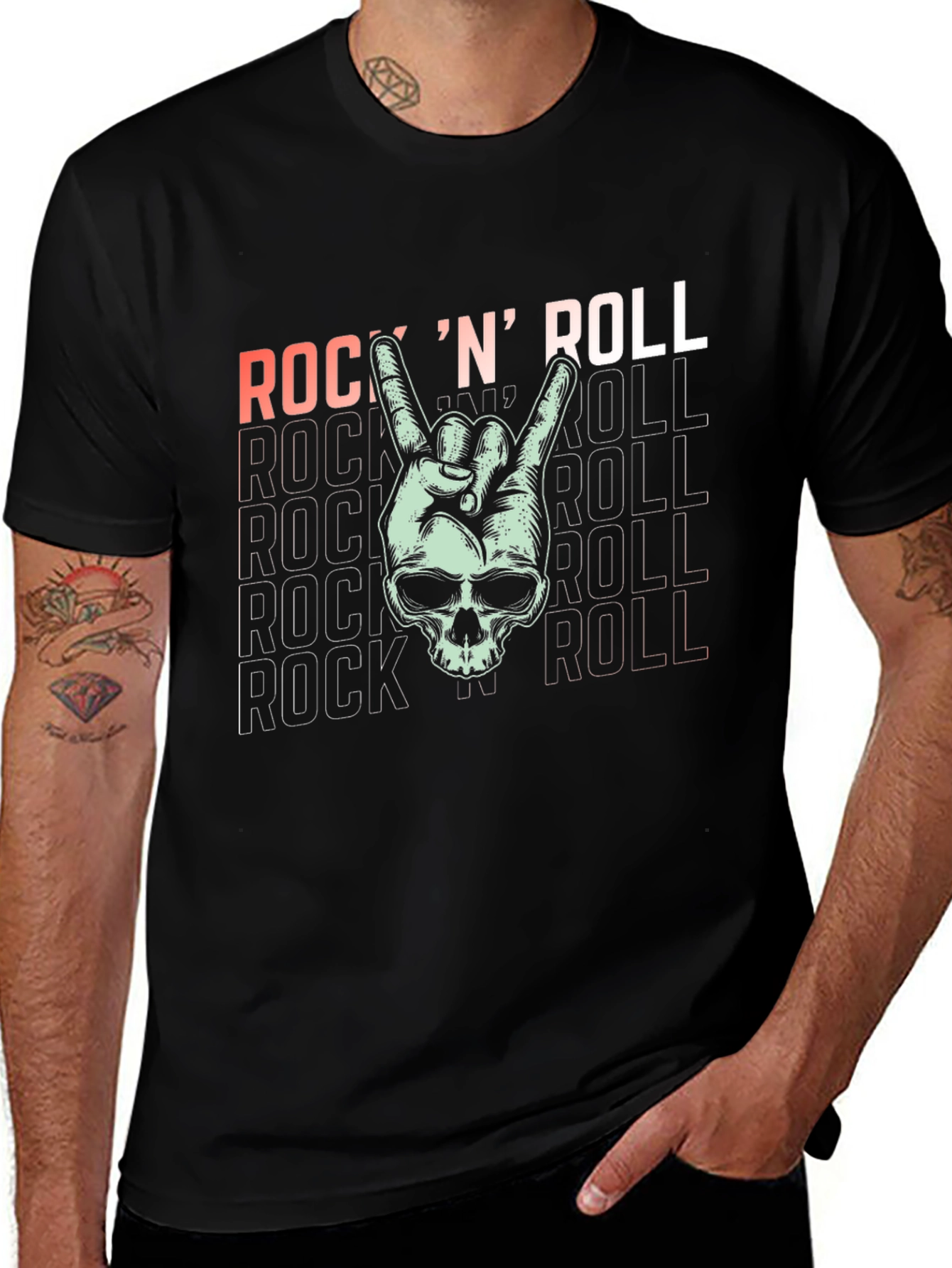 Rock N Roll Skull Graphic T-Shirt