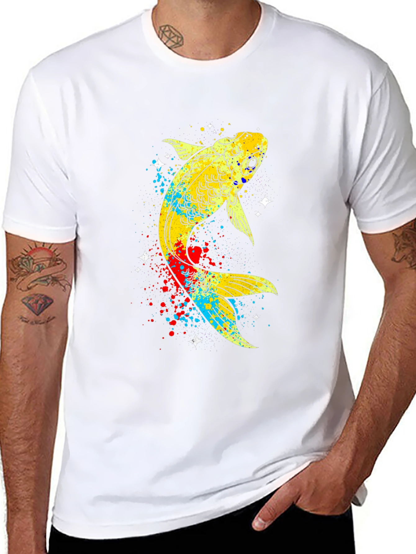 Koi Fish Graphic Tee - Black Cotton T-Shirt