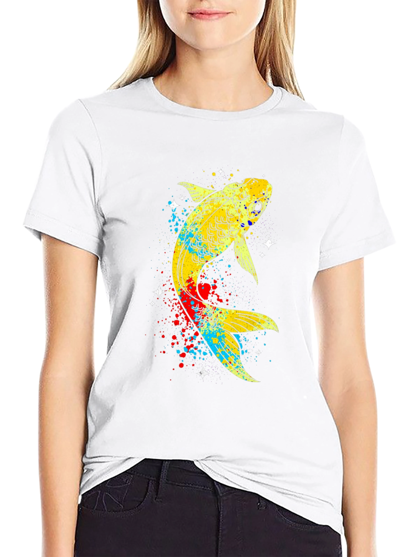 Koi Fish Graphic Tee - Black Cotton T-Shirt