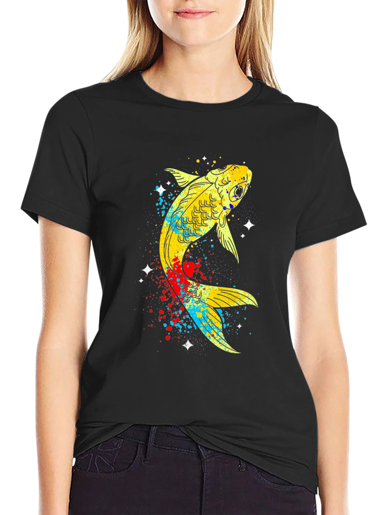 Koi Fish Graphic Tee - Black Cotton T-Shirt