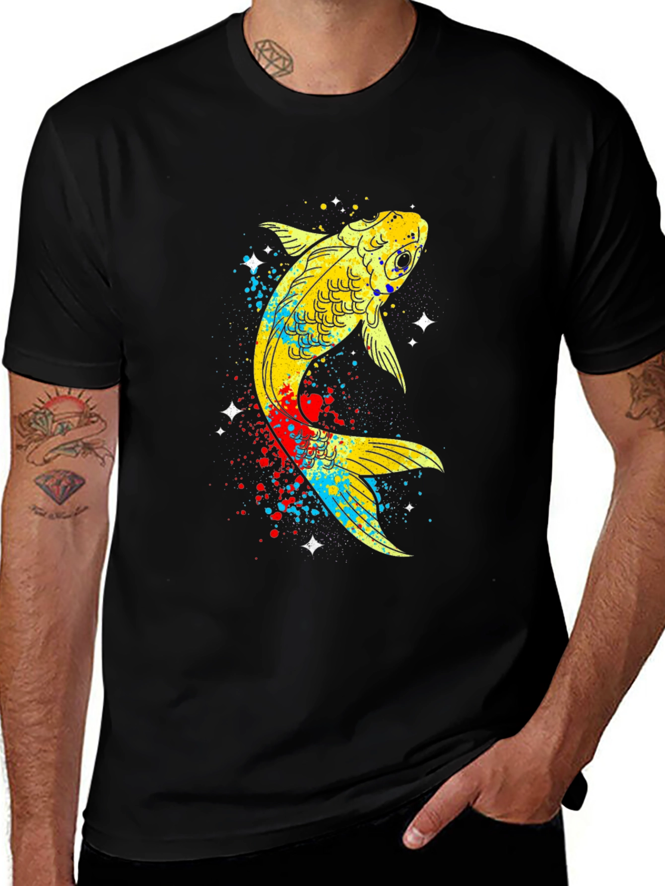 Koi Fish Graphic Tee - Black Cotton T-Shirt