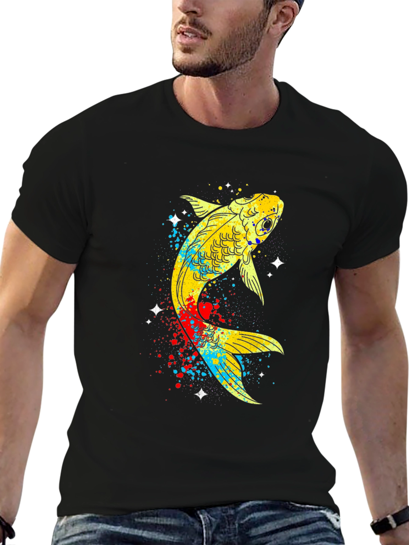 Koi Fish Graphic Tee - Black Cotton T-Shirt