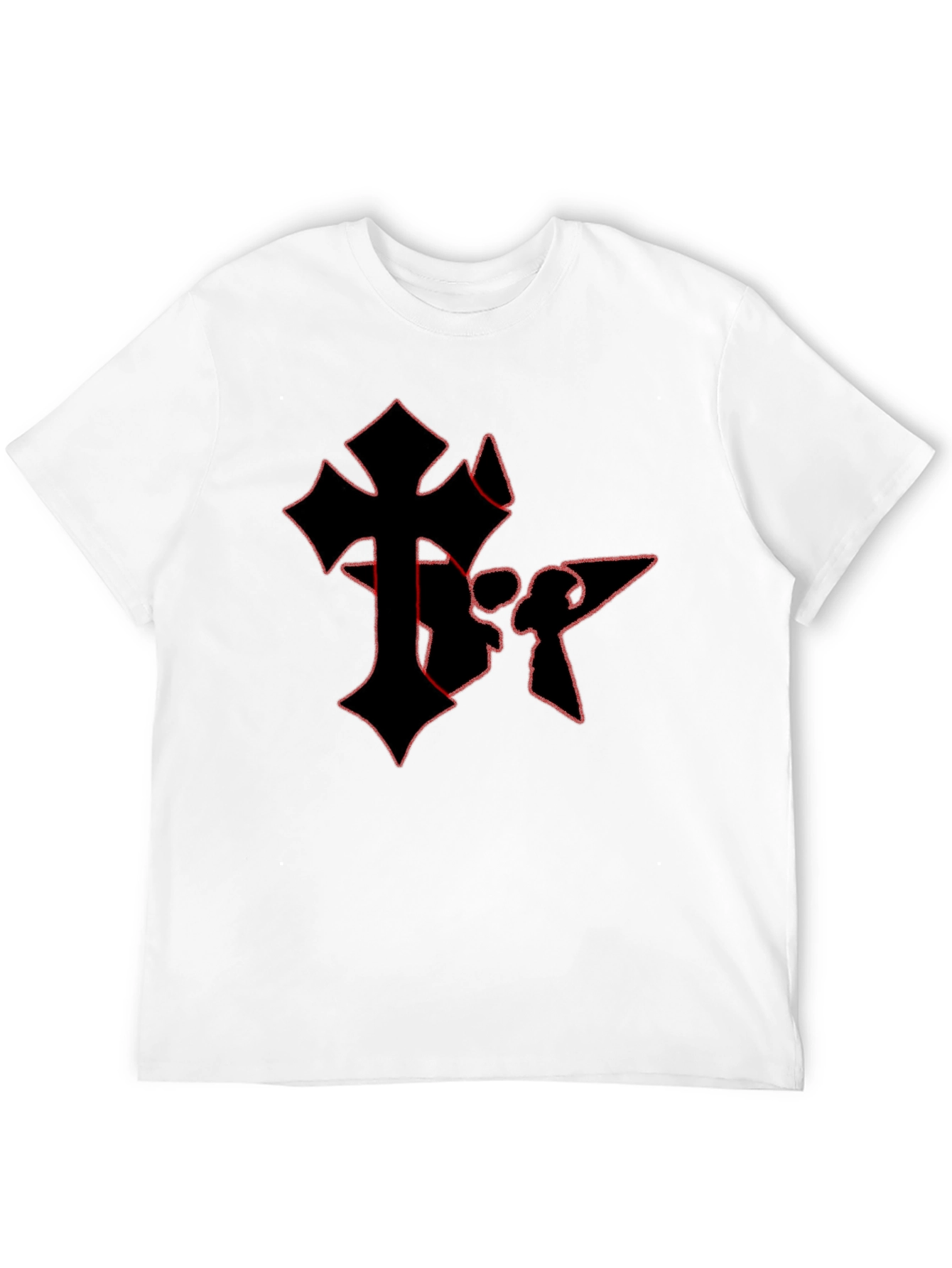 Edgy Gothic Cross Graphic Tee - Black Cotton Blend