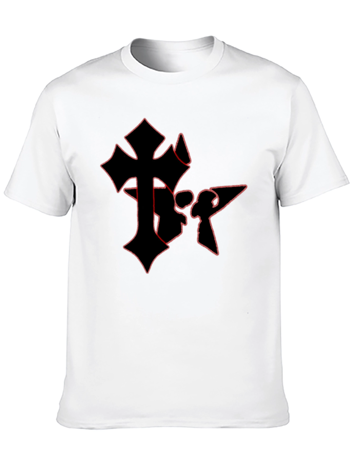 Edgy Gothic Cross Graphic Tee - Black Cotton Blend