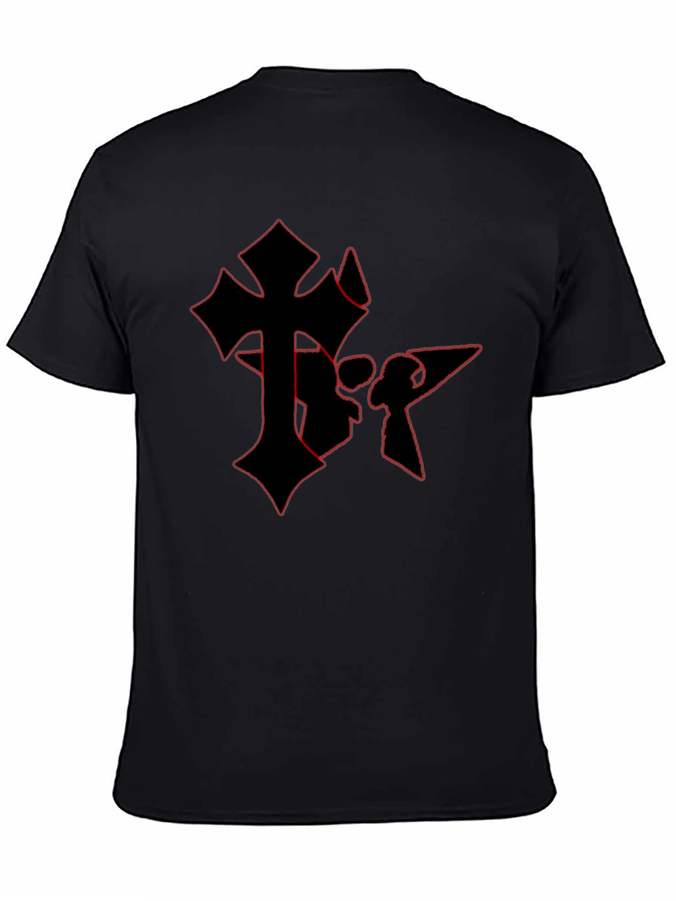Edgy Gothic Cross Graphic Tee - Black Cotton Blend