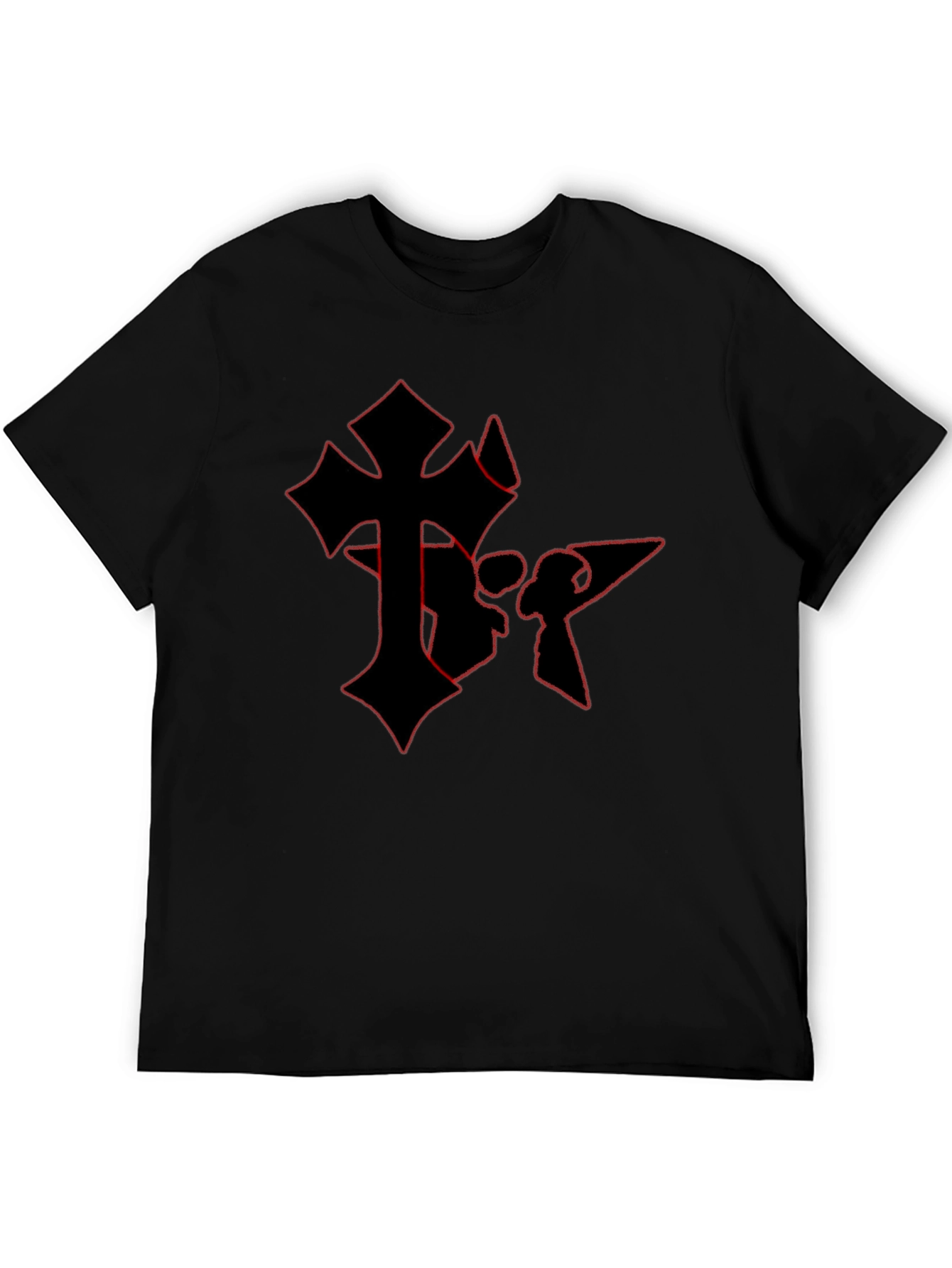 Edgy Gothic Cross Graphic Tee - Black Cotton Blend