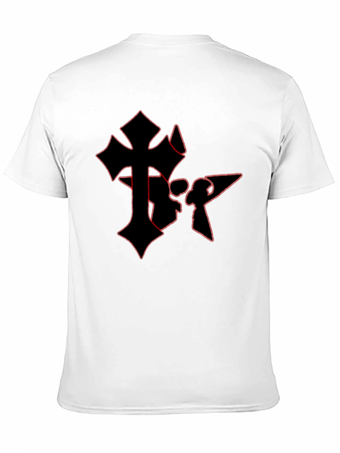 Edgy Gothic Cross Graphic Tee - Black Cotton Blend