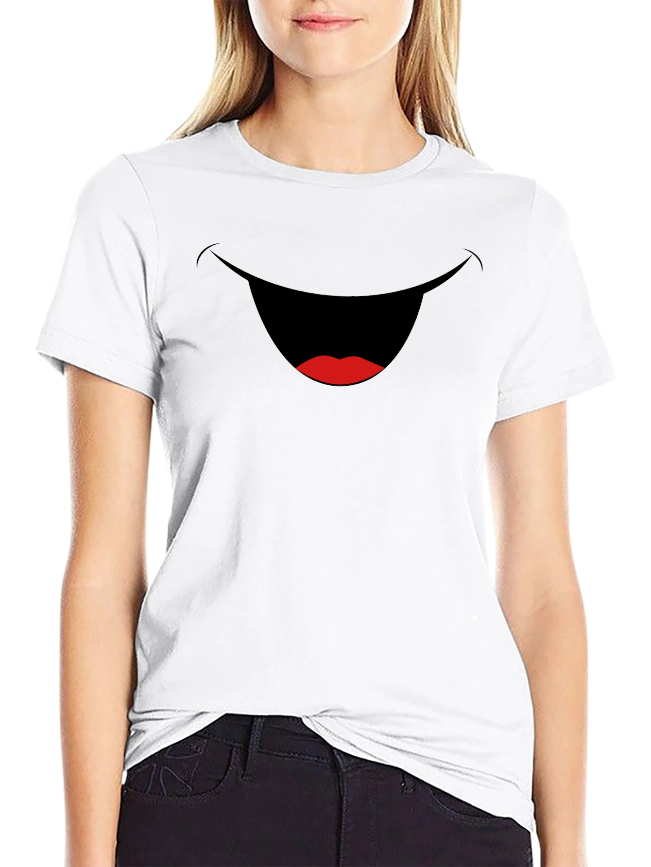 Funny Smiling Mouth Graphic Tee - Black Cotton T-Shirt