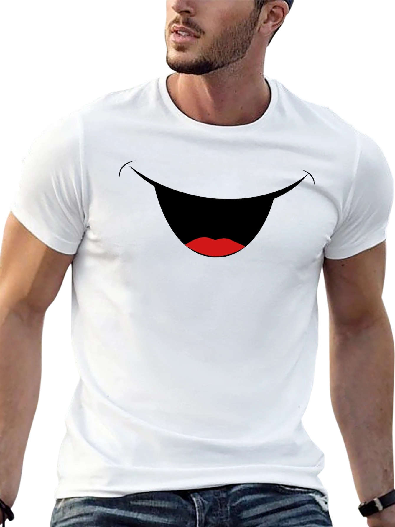 Funny Smiling Mouth Graphic Tee - Black Cotton T-Shirt