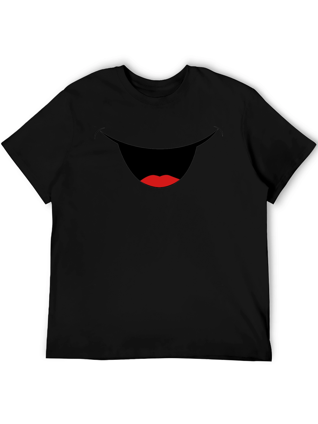 Funny Smiling Mouth Graphic Tee - Black Cotton T-Shirt