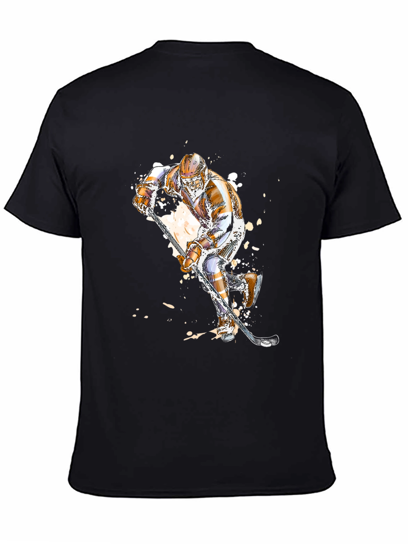 Hockey Player Graphic Tee - Black Cotton T-Shirt