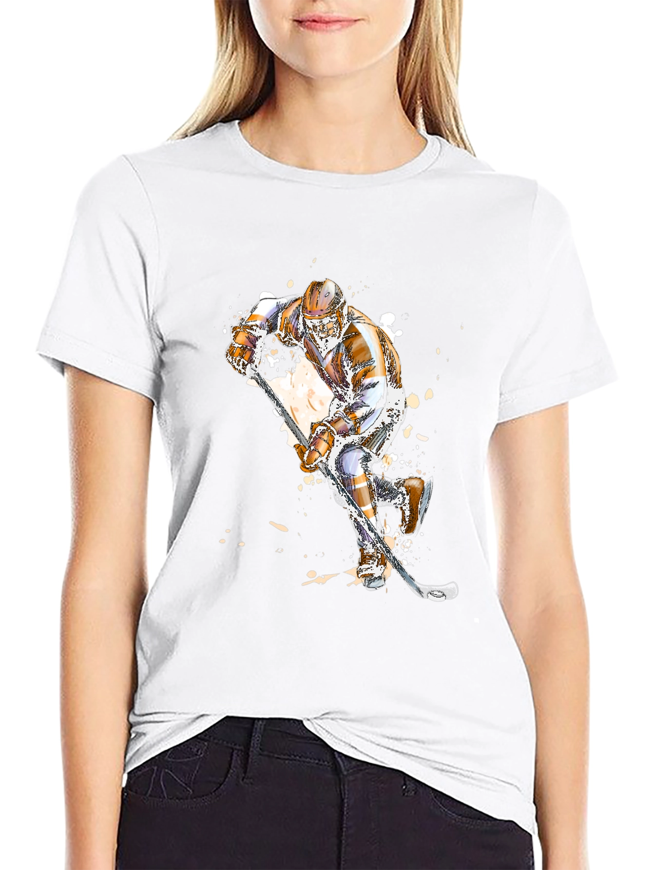 Hockey Player Graphic Tee - Black Cotton T-Shirt
