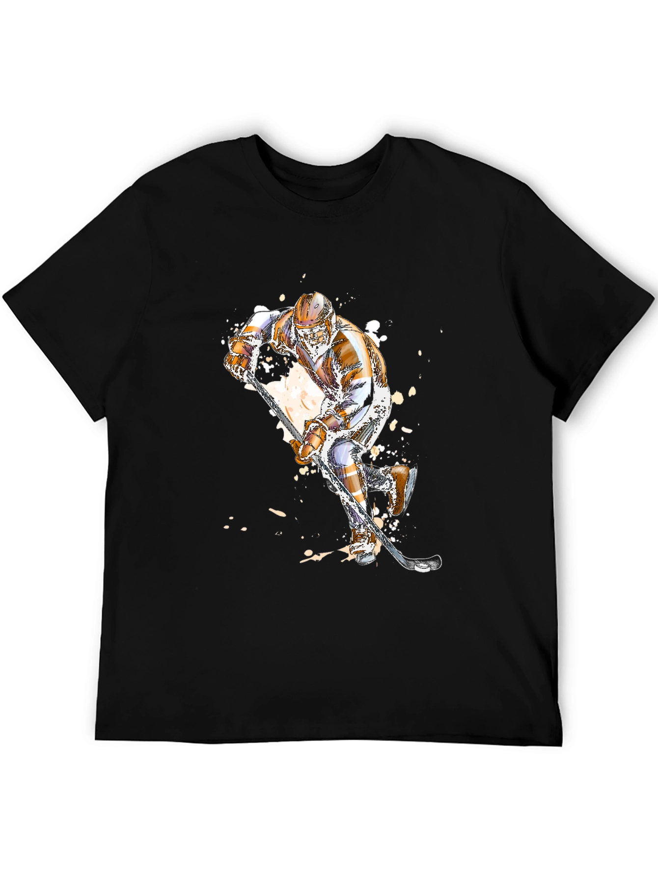 Hockey Player Graphic Tee - Black Cotton T-Shirt