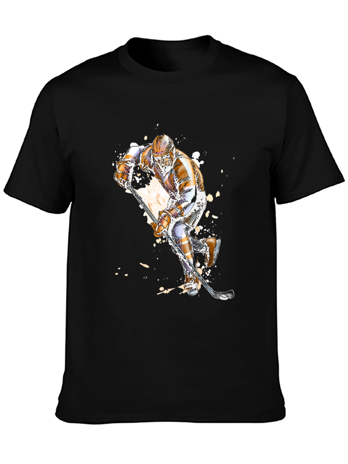 Hockey Player Graphic Tee - Black Cotton T-Shirt