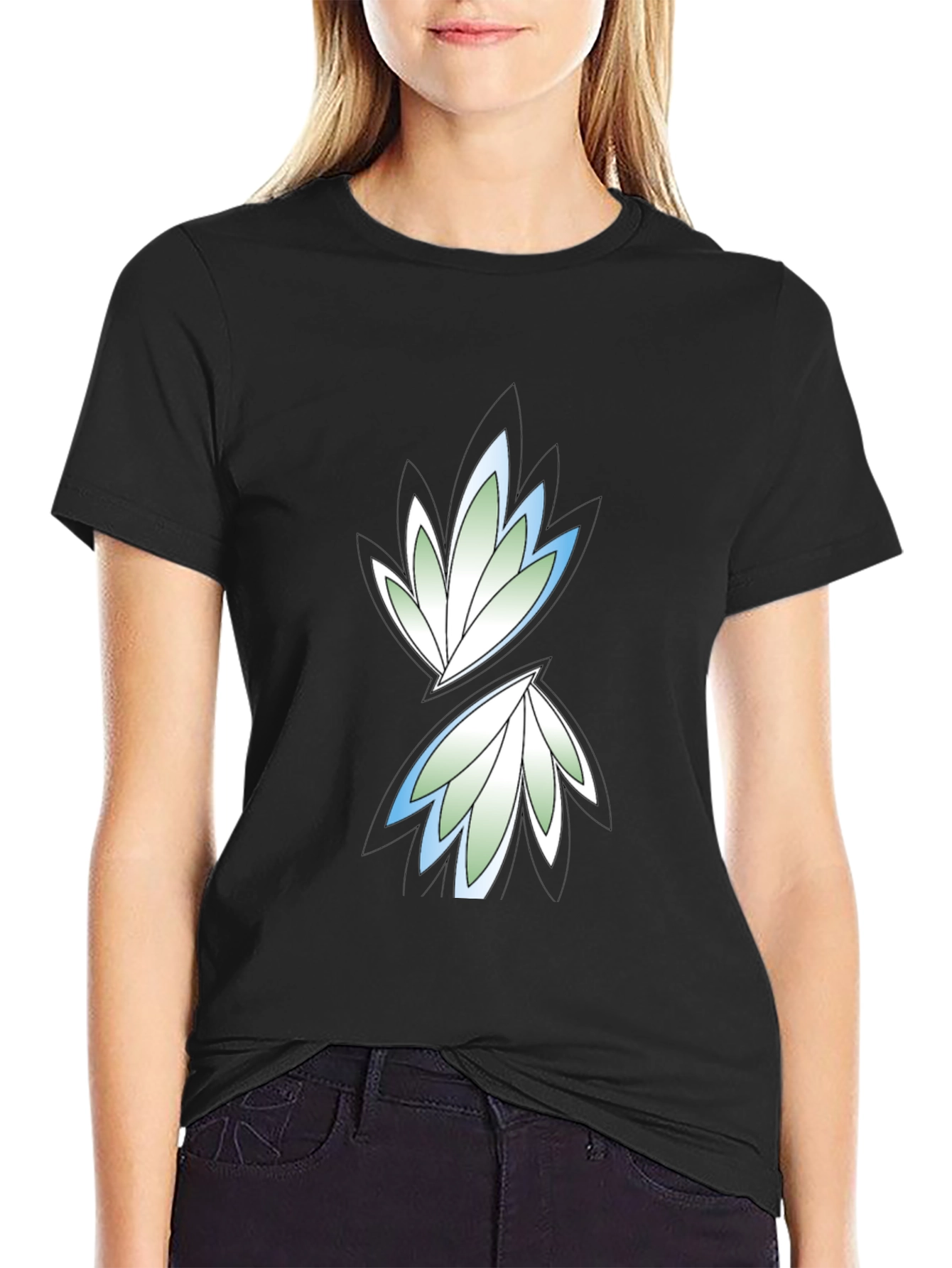Black Graphic Tee - Leaf Design