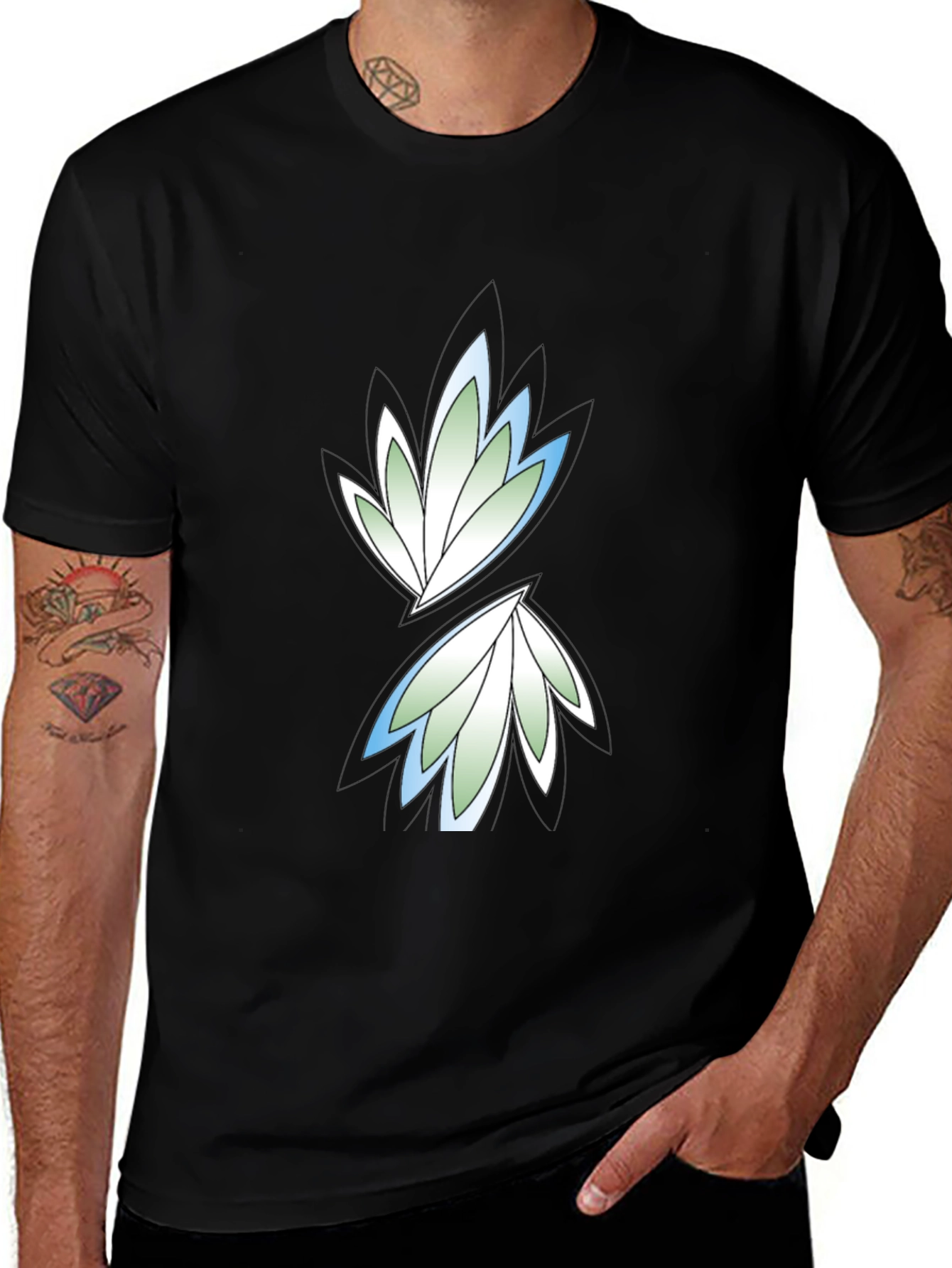 Black Graphic Tee - Leaf Design