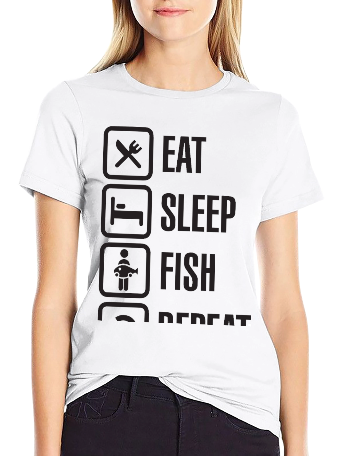Eat Sleep Fish Repeat Black Graphic T-Shirt