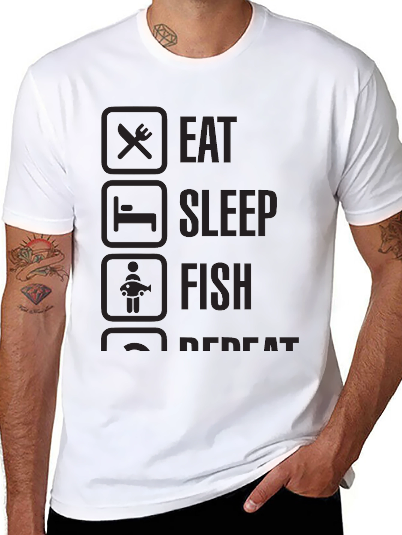 Eat Sleep Fish Repeat Black Graphic T-Shirt