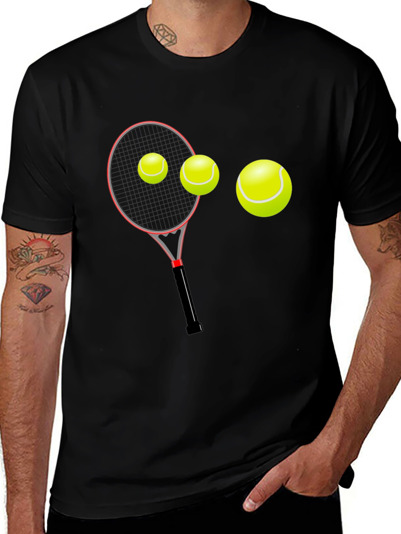 Tennis Racket & Balls Graphic Tee - Black