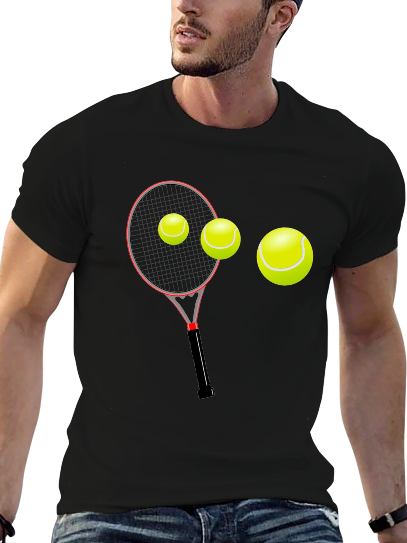Tennis Racket & Balls Graphic Tee - Black