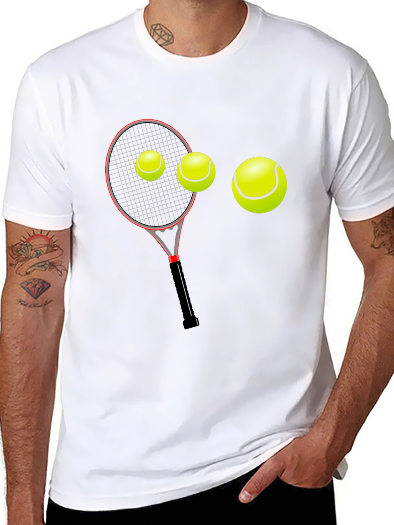 Tennis Racket & Balls Graphic Tee - Black