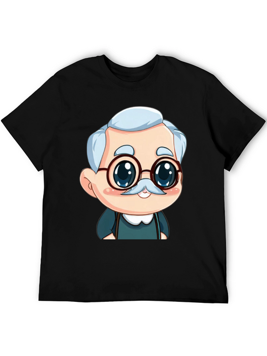 Cartoon Grandpa Black T-Shirt