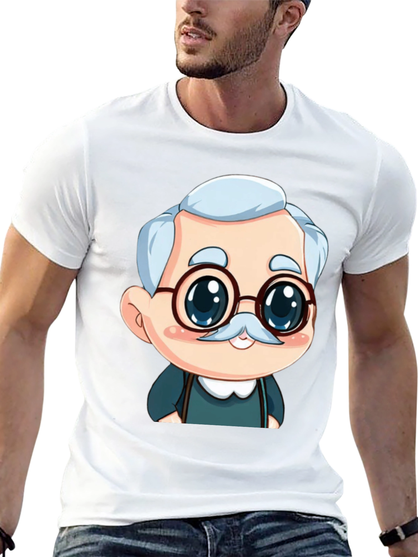 Cartoon Grandpa Black T-Shirt