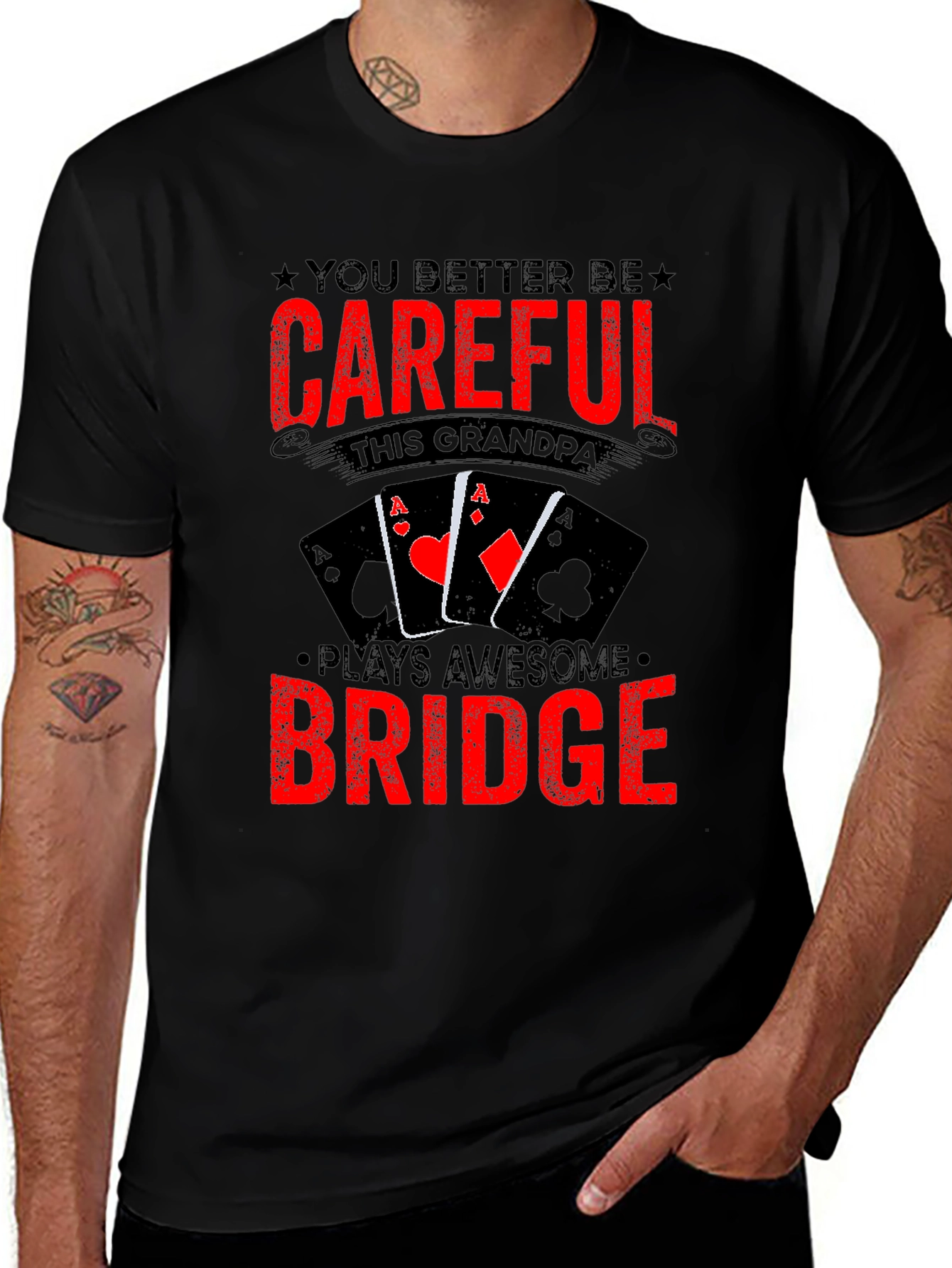 Careful Grandpa Plays Bridge T-Shirt