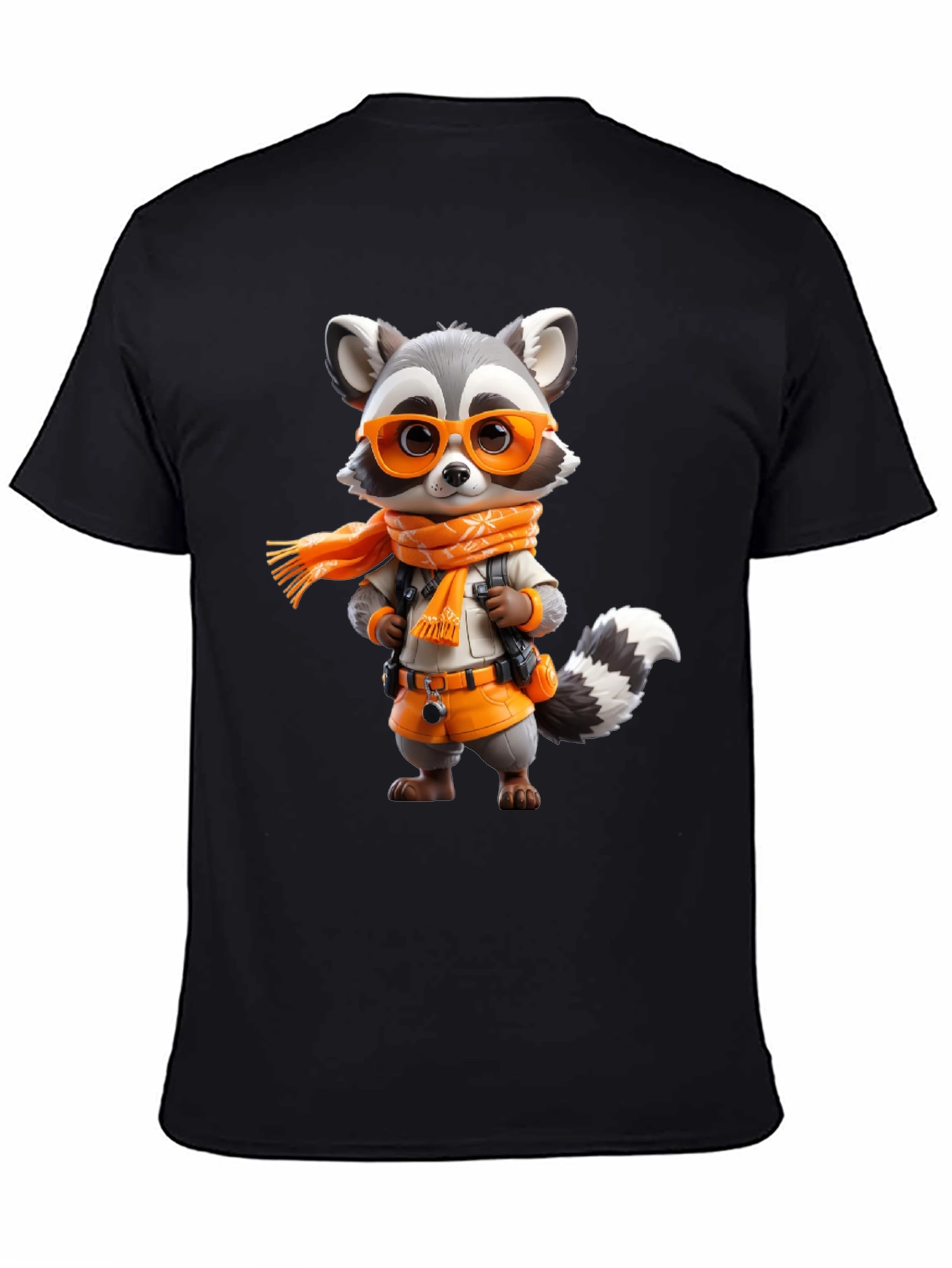 Raccoon Explorer Graphic Tee - Black Casual Shirt